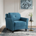Pemberly Row Contemporary Arm Chair Blue Fabric Upholstery Tufted Back Cushions Solid Hardwood Frame High Density Foam 19 in Seat Height Elegant Living Room or Accent Seating