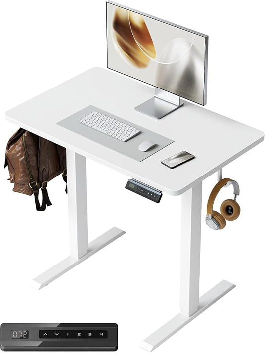 FEZIBO One-Piece Standing Desk Adjustable Height Stand up Home Office Desk 32x20 Inch Electric Standing Computer Desk with 4 Memory Presets Headphone Hook White