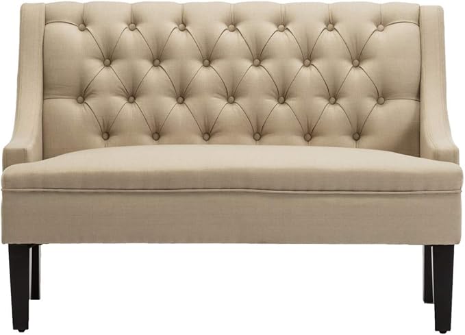 ANDEWORLD Modern Loveseat Settee Button Tufted Sofa Couch Upholstered Banquette Dining Bench Living Room Funiture (Khaki)