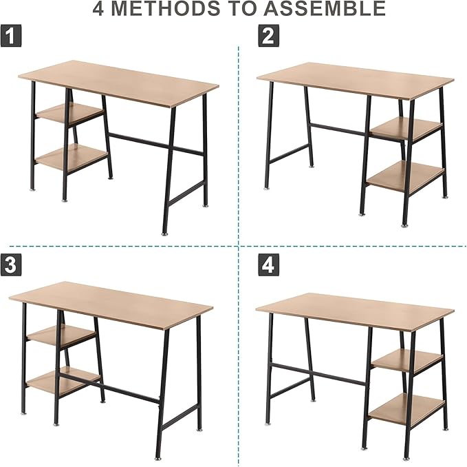 VECELO 43 Inch Computer Desk Writing Study Work Office Table Modern Desk with Shelves Wooden Desk for Home BedroomOak Desk
