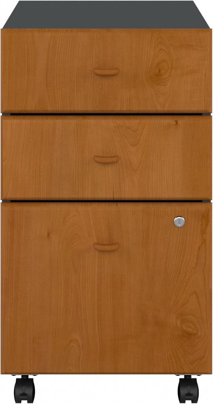 Bush Business Furniture Series A 3 Drawer Mobile File Cabinet Natural Cherry/Slate