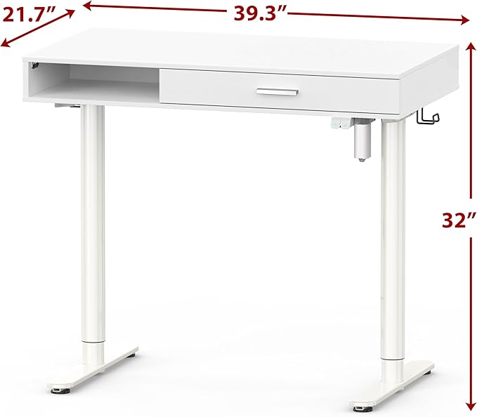 SHW 40-Inch Height Adjustable Claire Electric Standing Desk with Drawer White