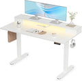 Claiks Electric Standing Desk with Shelf 55 Inch Height Adjustable Standing Desk with LED Lights &amp Monitor Stand White Frame/White Top