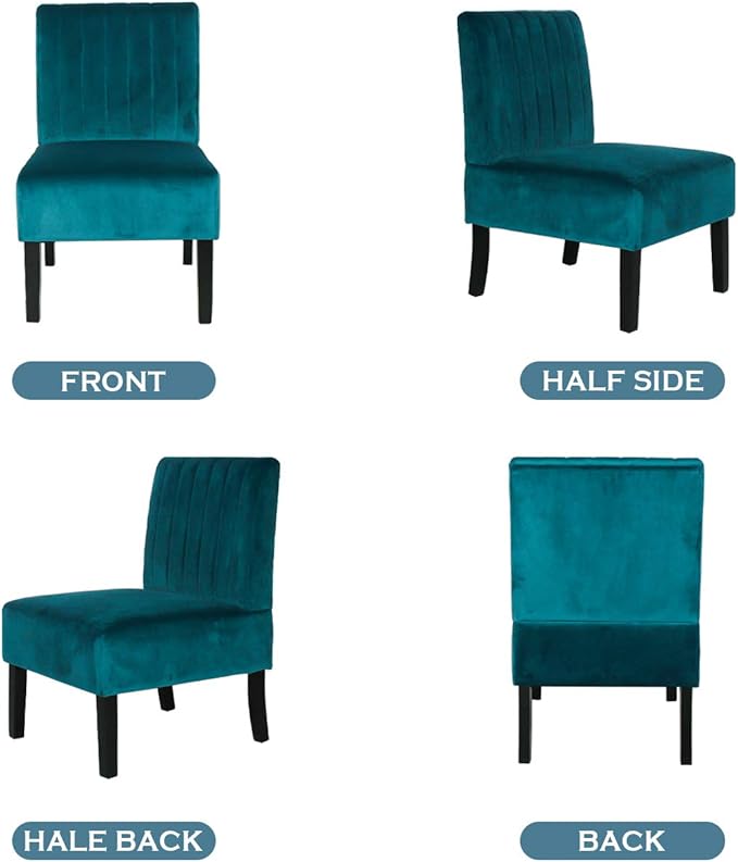 STHOUYN Mordern Velvet Armless Accent Chair Set of 2 Decorative Slipper Chair Vanity Chair for Bedroom Desk Corner Side Chair Living Room Furniture White (2 Blue)