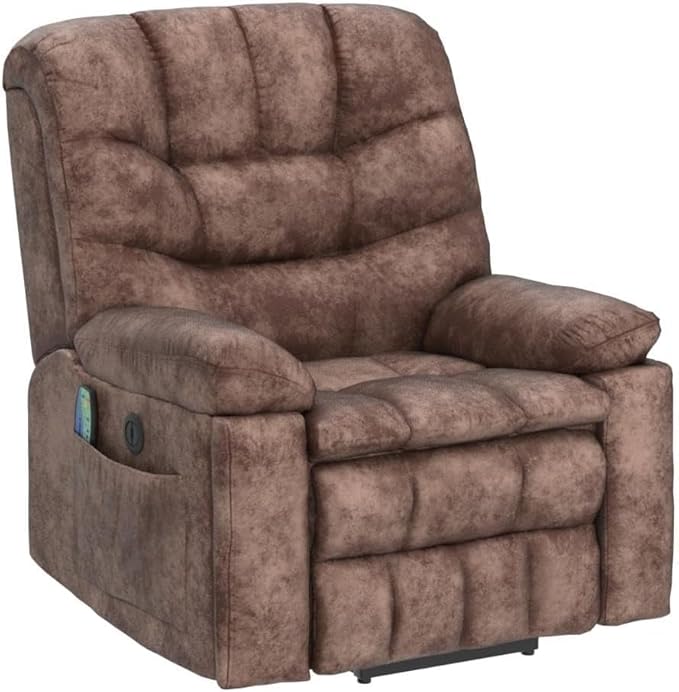 CANMOV Large Power Lift Recliner Chairs with Massage and Heat for Elderly Heavy Duty and Safety Motion Reclining Mechanism Electric Wide Recliners with USB Ports 2 Hidden Cup HoldersBrown