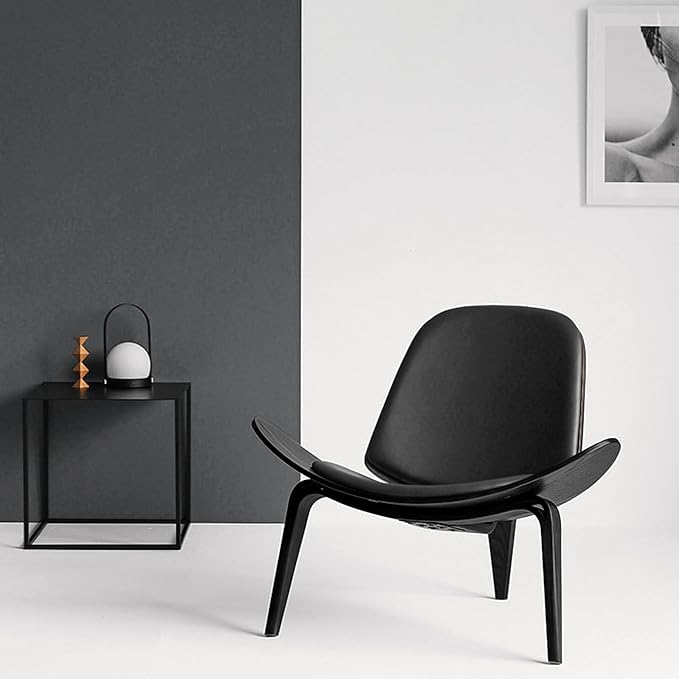 OAKHAM Comfy Shell Chair Mid Century Modern Accent Chair for Living Room and Bedroom with Protective Foot Pads Ergonomic (Ebony Black)