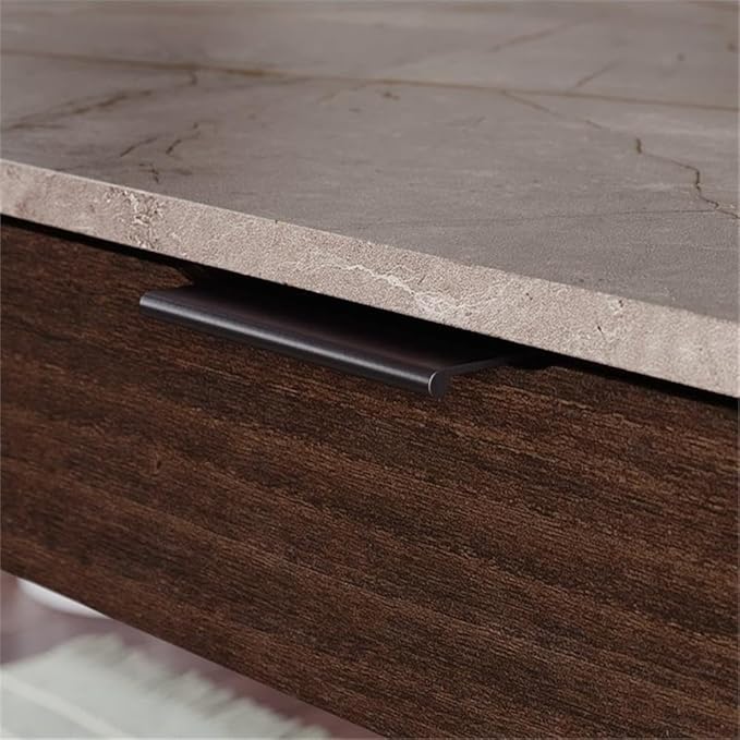Pemberly Row L-Shaped Engineered Wood Desk Deco Stone Gray Finish 65.98 W x 60 D x 29.72 H Powder Coated Metal Frame Cord Management 2 Drawers Fixed Shelf Cubby Storage Home Office Desk