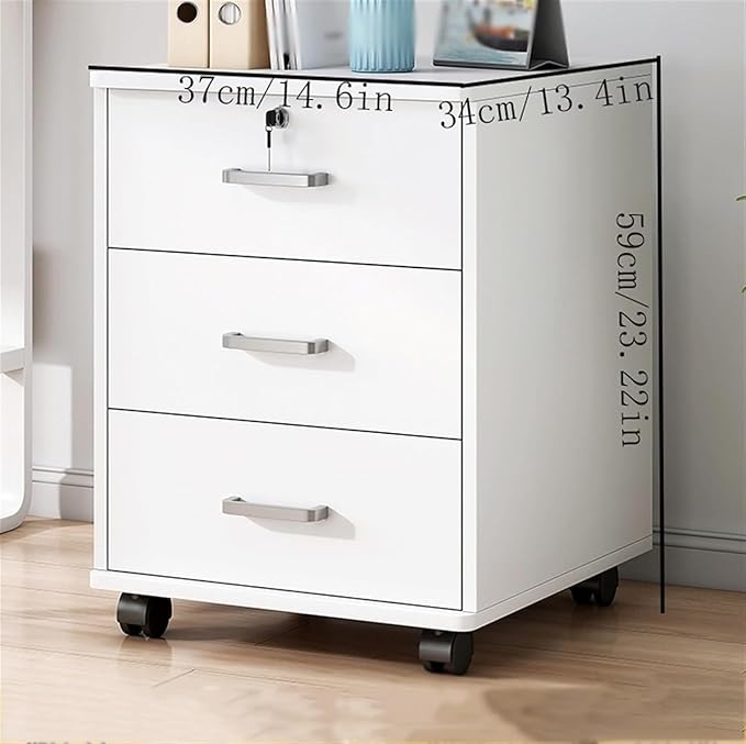 Office Filing Cabinet 3 Drawer Cabinet Filing Cabinet with Lock Storage Wheel Slide Small Side Cabinet Under(Color:Beige)