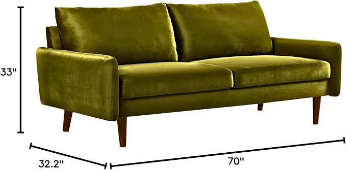 Kent Velvet Sofa for Modern Living Rooms and Compact Spaces Comfy 3 Seater Couch Studio Apartment Furniture with Sleek Design Olive Green