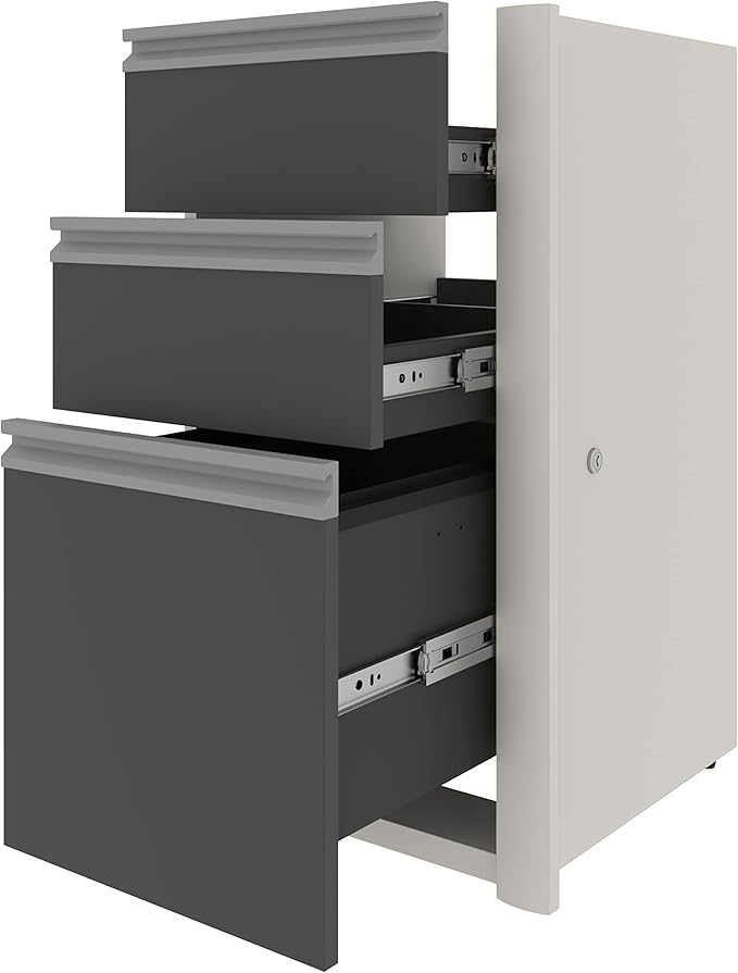 Bestar Connexion 16W Add-On 3 Drawer Pedestal in slate &amp sandstone