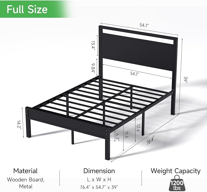 Z-hom Easy Assembly Sturdy Metal Platform Bed Full Size Bed Frame with Headboard &amp Footboard Anti-Slip &amp Silent Support No Box Spring Needed with Underbed Storage Modern Bedroom Furniture