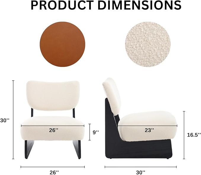 Beige Furry Living Room Chairs Set of 2 Cozy Upholstered Armless Accent Chair for Bedroom Black Wood Frame Vintage Modern Lounge Reading Chair for Apartment Waiting Room Office Beige