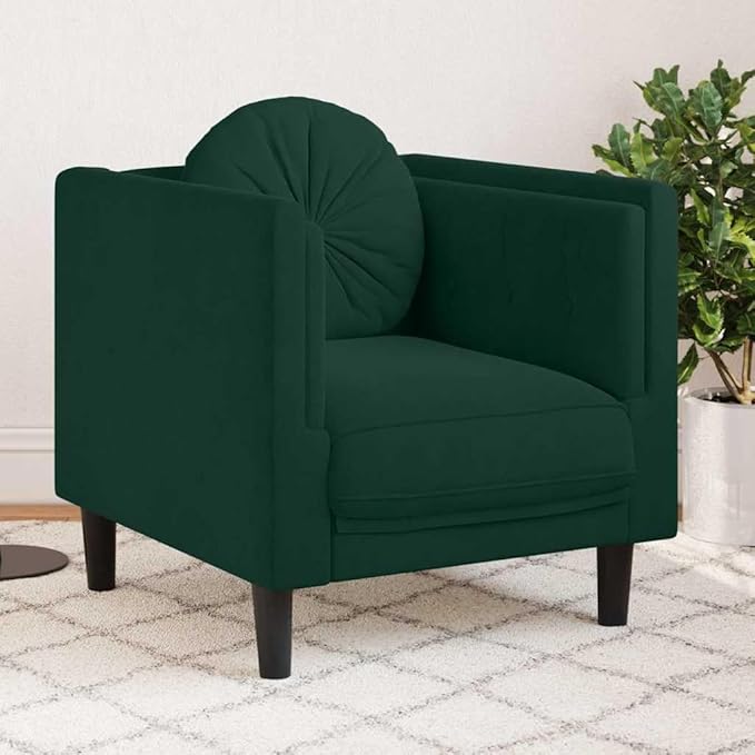vidaXL Velvet Accent Sofa Chair - Dark Green Living Room Armchair with Cushion and Pillow 28x30.3x27.6 inch Comfort Seating