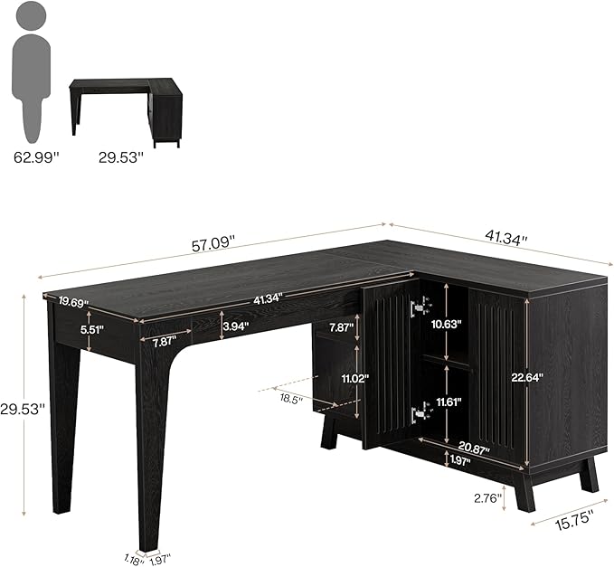 Tribesigns L-Shaped Desk with Storage Cabinet 57-Inch Wood Corner Workstation Home Office Computer Desk Study Writing Table (Black)