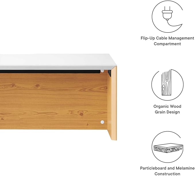 Modway EEI-6206-WHI-NAT Kinetic 38 Wall-Mount Office Desk White Natural