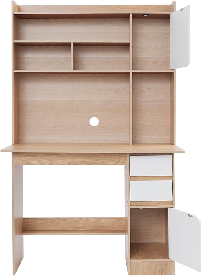Modern Computer Desk Contemporary Rectangular Credenza Desk Home Storage Table Wood Computer Desk with Storage Drawers and Shelves