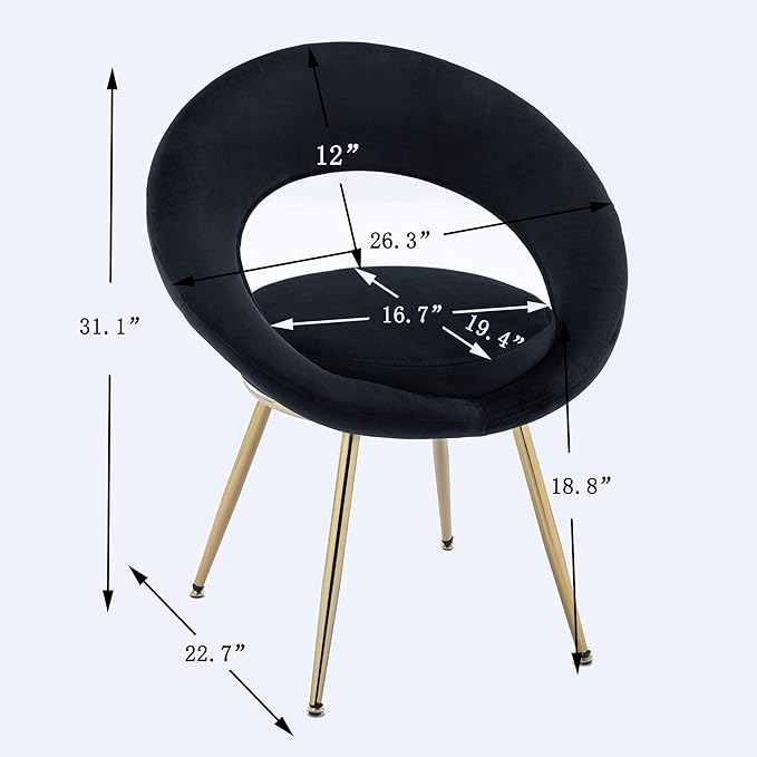 Generic Black Velvet Modern AccentConversation Lounge Chair with Gold Plated Legs Unique AppearanceSuitable for Office Lounge Living RoomSet of 2