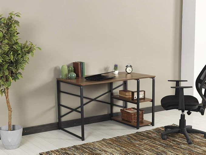Sage Black Metal e 47 Wooden Top 2 Shelves Writing and Computer Desk for Home Office Walnut