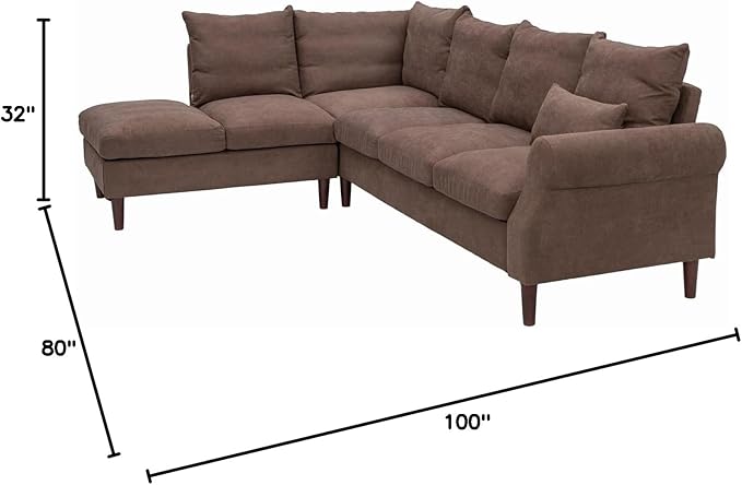 Panana Upholstered Sofa Couch Linen Fabric/Artificial Leather L Shaped Corner Sectional Modern Living Room Sofa (Brown Linen 6 seat Left Corner with Built-in USB Port)