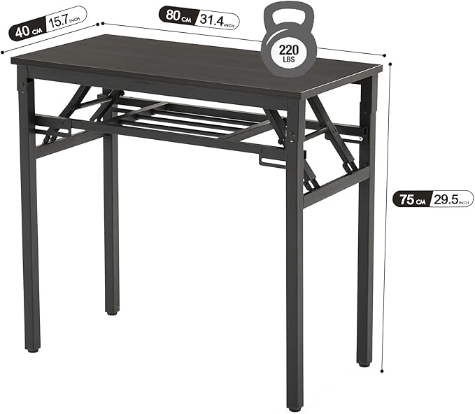 Foldable Laptop Computer Desk Writing Desk Folding Table for Home and Office Modern Style with Storage for Eating Camping and Small Spaces No Assembly Required 2 Tiers Black (31×16)