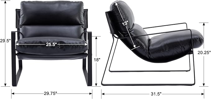 DUOMAY Mid-Century Accent Chair Armchair Comfy PU Leather Leisure Chair Lazy Chair with Metal Leg for Living Room Bedroom Office Apartment Black