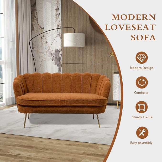 Chifee &amp Vingol Upholstered Small Loveseat for Small Space with Golden LegsCaramel