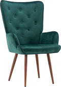 UNICOO - High Wingback Living Room Chairs Vintage Button Wingback Chair Velvet Side Chair Leisure Chair Wingback Reading Chair for Living Room Bedroom Waiting Room (Dark Green)