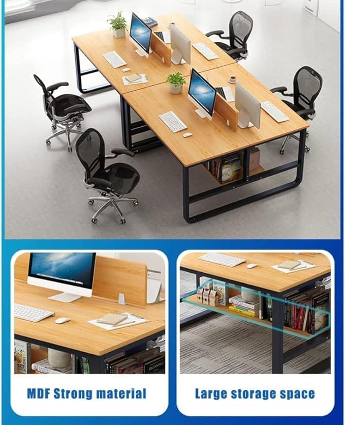 47 Inch Double Desk with Partition &amp Shelves Two Person Computer Desk Workstation for Home Office