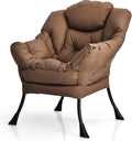 Giantex Modern Lazy Chair Accent Contemporary Lounge Chair Polyester Fabric w/Steel Frame Upholstered Single Sofa Chair w/Armrests &amp Side Pocket Leisure Sofa Chair (Brown)