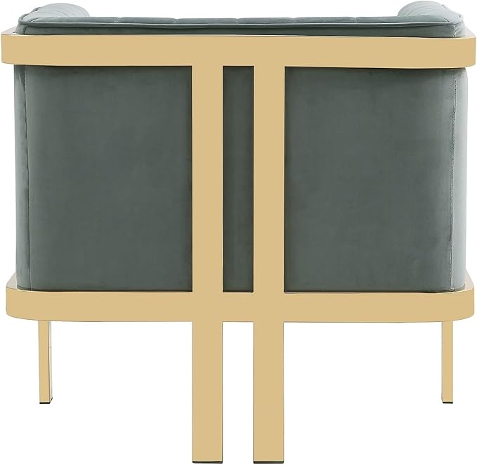 Manhattan Comfort Paramount Velvet Accent Armchair Set of 2 Polished Brass Frame with Geometric Legs Art Deco Chair 1920s Glamour Fully Assembled Living Room Lounge Seat Warm Grey