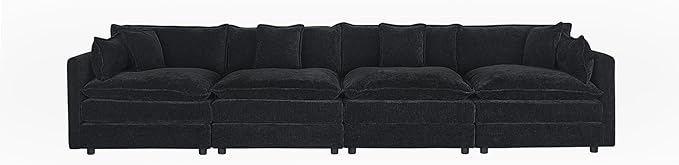 Setawix Chenille Cloud Couches for Living Room4 Seater Cloud Sofa Couch with Deep Seat147.22 Roomy Cloud SofasModular Sectional 4 Seat Sofa with Pillows for Bedroom (Black 4 Seater)