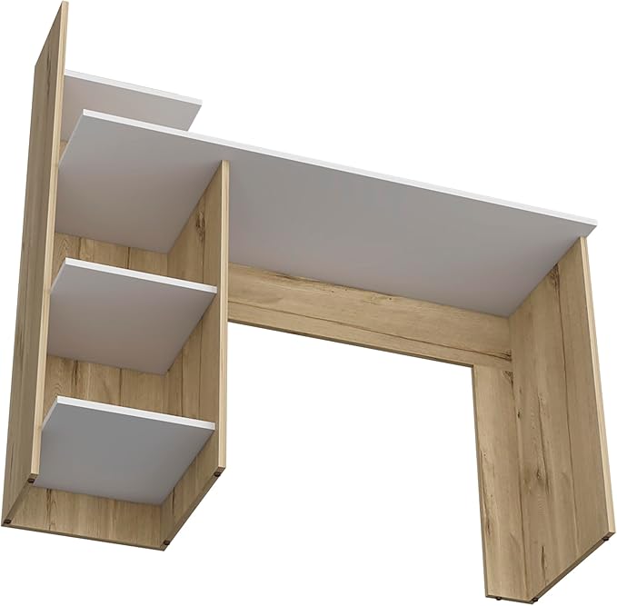 Study Desk with Three Shelves and Spacious White/Pine Finish - 47 Writing Surface for Laptops &amp Monitors - Modern Home Office Organization