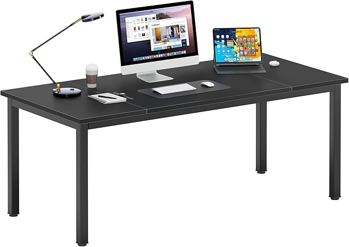 DlandHome 71 inches X-Large Computer Desk Composite Wood Board Decent and Steady Home Office DeskBlack