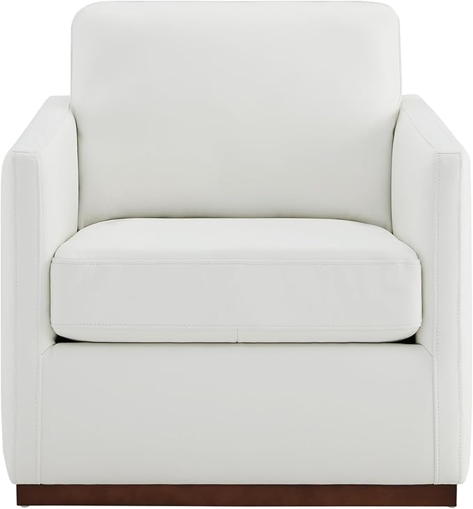 CHITA Genuine Leather Swivel Accent Chair FSC Certified Mid Century Modern Arm Chair for Living Room and Bedroom Fully Assembled White