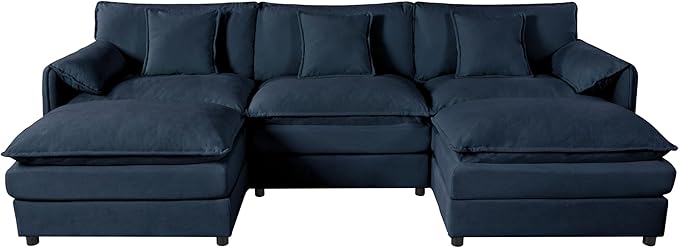 109 Modular Sectional Sofa with 2 Ottoman Chenille Cloud Couch for Living Room &amp Apartment Deep Seat Comfort Flexible U-Shape Combination Sofa for Home &amp OfficeBlue