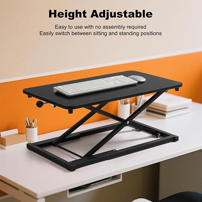 Standing Desk Converter Height AdjustableKeyboard Riser for Stand Up Desk Riser Easy Lift Height Converter Computer Workstations Home Office Study Room Portable Small Table Black Size 23.6 Inch D