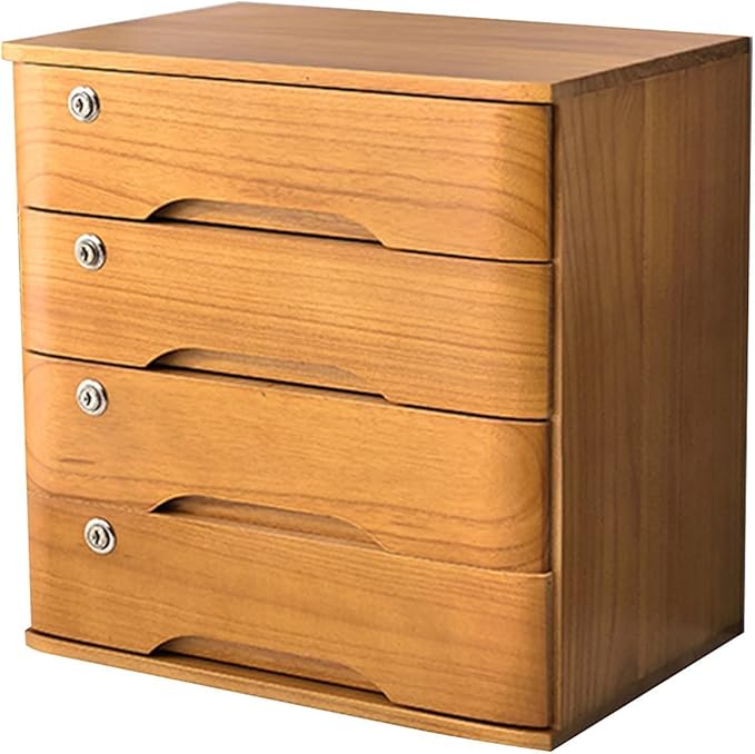 Flat File Cabinet Storage Desktop Drawer Cabinet Desktop Storage Box with Drawers - Lockable File Cabinet Solid Wood Storage Box Home Office Desk Drawer Cabinet (4 Layer)