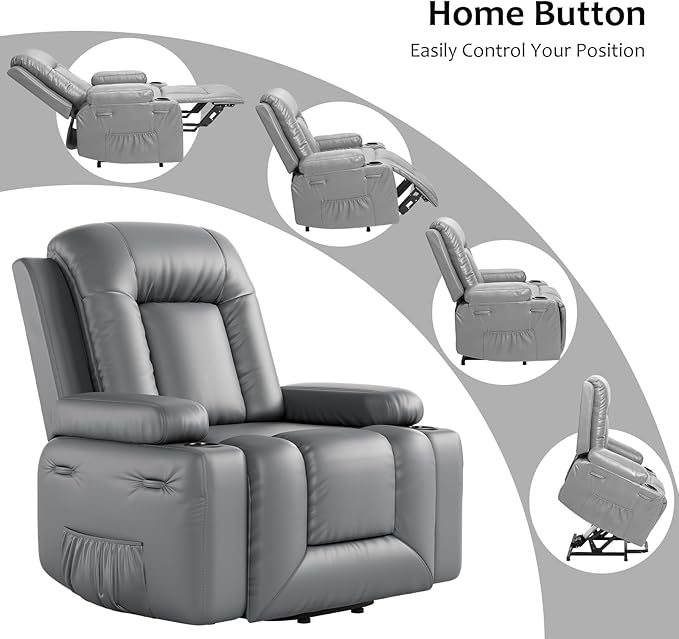 PU Leather Power Lift Recliner Chair Faux Leather Recliner Chair Sofa with Massage and Heat Remote Control Electric Stand Assist for Elderly and People Limited MobilityGrey
