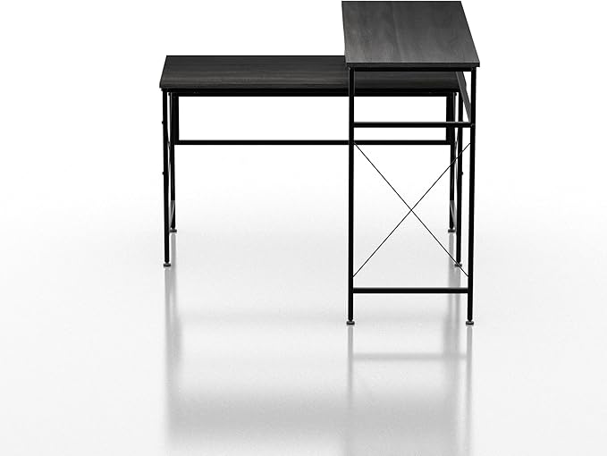HOMES: Inside + Out Roncaster Industrial L-Shaped Metal 51 in. Writing Desk with USB Port and Electrical Outlet for Home Office Study Room Gray and Black