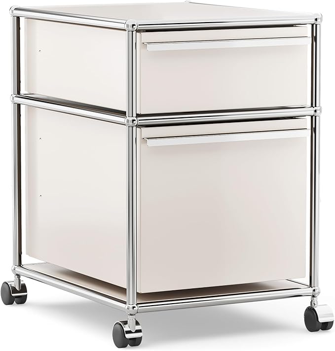 Steel Mobile File Cabinet for Office &amp Home with 360° Silent Wheels Smooth Drawer Slides Large Capacity Waterproof and Rust-Proof Stylish &amp Durable Storage Cabinet (2 Drawer White)