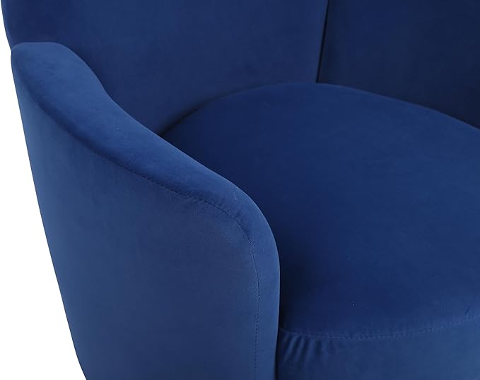 Navy Velvet Swivel Accent Chair for Living Room &amp Bedroom - Comfy Round Barrel Chair with Gold Base