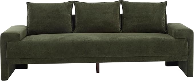 Christopher Knight Home Ahrab 84 Upholstered with 3 Back Pillows Modern Fabric 3-Seater Sofa Cozy Oversized Loveseat with Low Armrest Spacious Lounge Seating for Living Room Home Rest Green