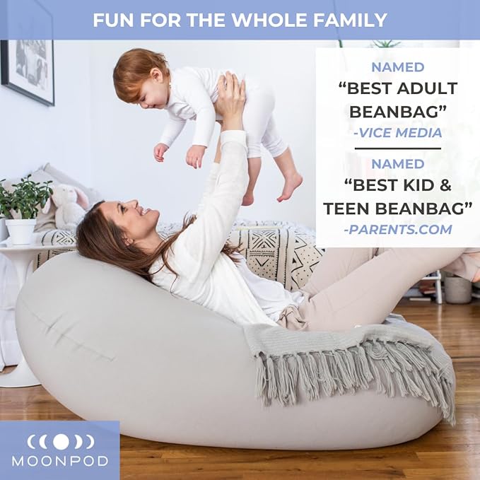 The Moon Pod Bean Bag Chair - Large Modern Beanbag for Adults Kids and Teens. Washable Stretch Cover Filled with Thousands of High Density Micro-Beads (Navy).