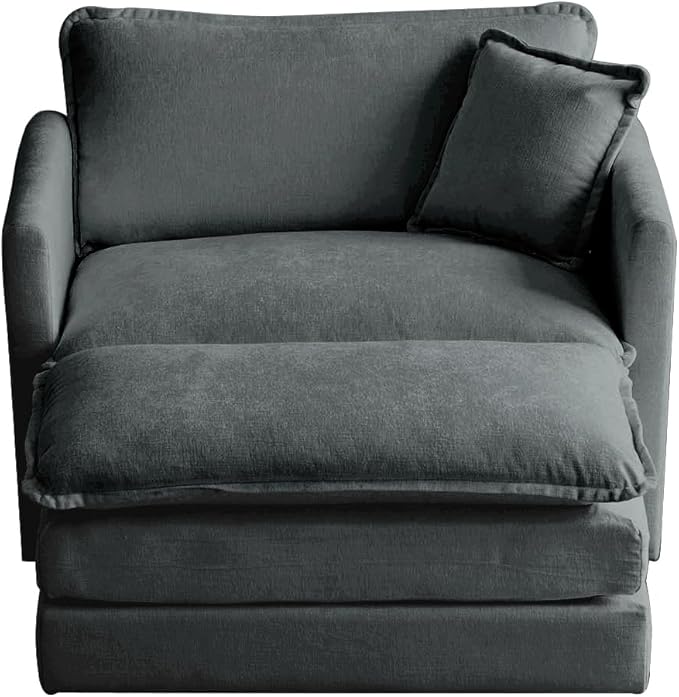 Modern Accent Chair Wide Accent Armchair with Ottoman Upholstered Single Club Chair for Living Room Bedroom (Chenille Fabric in Dark Gray 1 Seat and 1 Ottoman)
