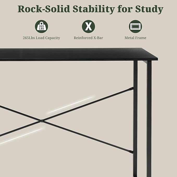 Computer Desk 40 Inch Simple Home Office Desk Study Writing Table Sturdy Metal Frame Scratch-Resistant MDF Desktop for Bedroom Dorm Workspace Small Space Black