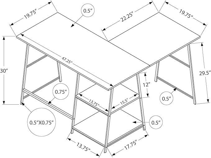 Penau L-Shaped Computer Desk with Storage Shelves Industrial Metal and Natural Laminate Home Office Desk Corner Workstation for Small Spaces 48L