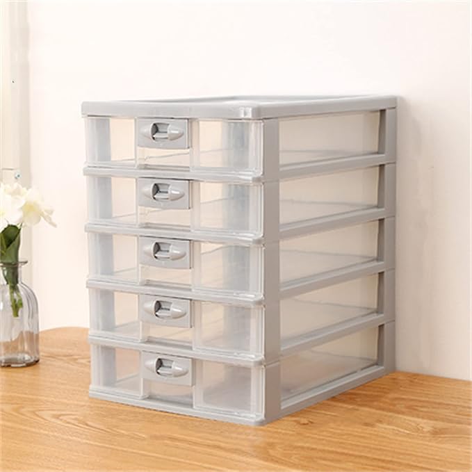 File Storage Cabinets Office Desktop Storage Box Multi-Layer Drawer Paper Office Supplies Finishing Transparent File Cabinet(Gray)