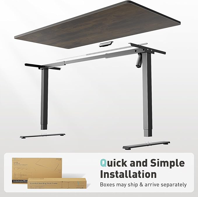 One-Piece Electric Standing Desk 48 x 24 Inch Adjustable Height Sit to Stand Up Desk for Home Office Work &amp Study Black Frame &amp Brown Desktop (2 Packages)