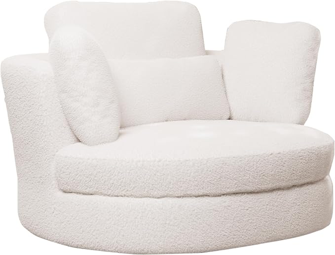 Chifee &amp Vingol 50.2 Oversized Swivel Accent Chair Upholstered Round Barrel Chair with Pillows Swivel Chairs for Living Room BedroomSherpaIvory