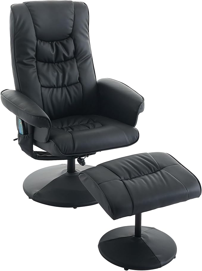 360° Swivel Office Chair with Ottoman Massage Lounge Chair with 5-Point Vibration &amp Heated Seat 140° Adjustable PU Leather Recliner for Living Room Home Theater or Office (Black)